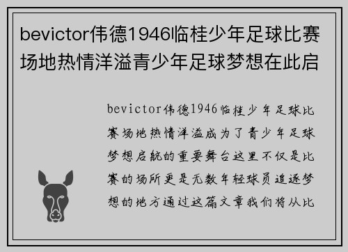 bevictor伟德1946临桂少年足球比赛场地热情洋溢青少年足球梦想在此启航